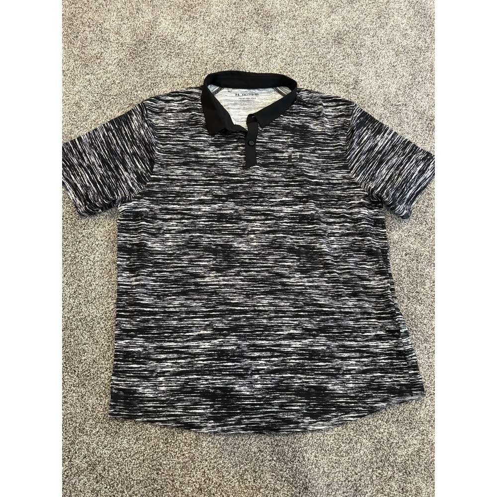 Under Armour Mens Isochill Striped‎ Polo Shirt Black White Size 2XL Short Sleeve - Picture 3 of 7